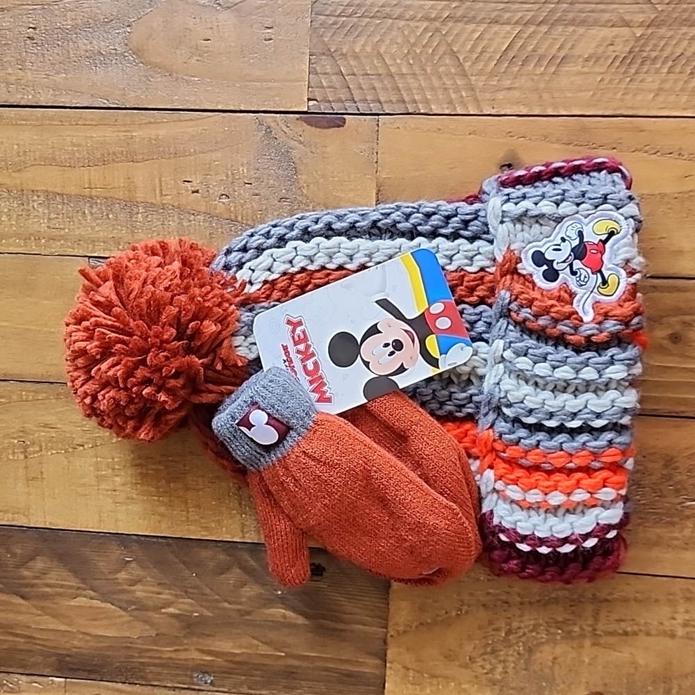 Mickey Mouse Licensed Toddler Knit Beanie Hat & Mitten Set